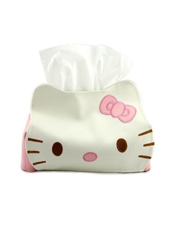 Hello Kitty Shaped Tissue Box Cover, Hello Kitty PU Leather Tissue Box, Car Tissue Box (White Pink) - Image 1