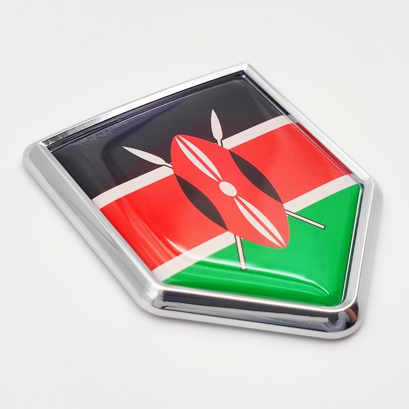 Overdecor Kenya Flag Decal Stickers Car Emblem Kenyan Car Accessories Decorations Chrome Shield Flag Sticker Decals for Cars Truck Vehicles 2 Pack