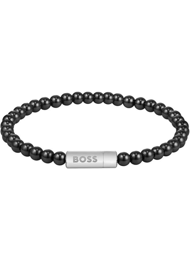 BOSS Sphere Beads Collection Beaded Bracelet For Men In Stainless Steel With Onyx - 1580789M - Image 2