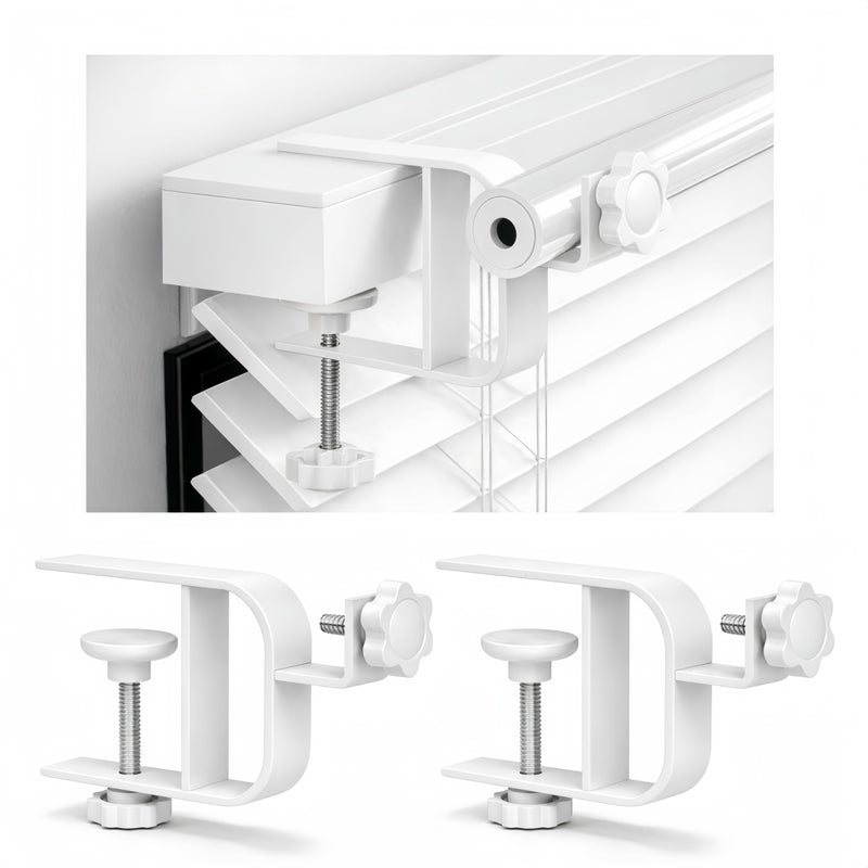 onneka Inside Mount Curtain Rod Bracket for Blinds, No Drill Blind Adapter, Easy 1-Min Tool-Free Install, No Wall Damage, Adjustable 0.8â€“2.2" Headrail, Fits 1" Rod, for Apartments & Rentals, White, 2 Pack - Image 1