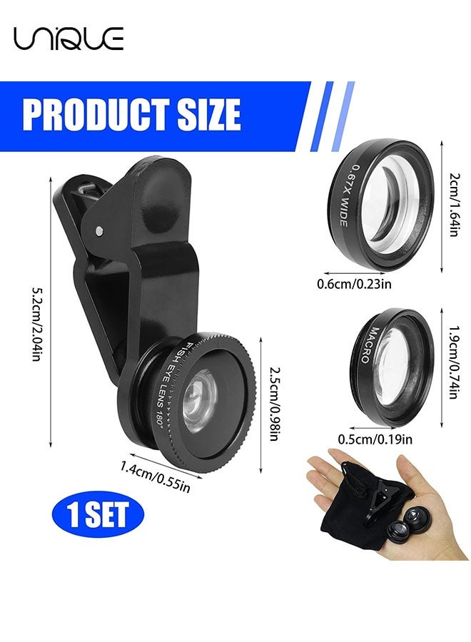 يونيك عدسة كاميرا الهاتف - مجموعة عدسات كاميرا الهاتف 3 في 1 - مع حقيبة تخزين - عدسة واسعة الزاوية وعدسة ماكرو وعدسة عين السمكة عالمية للهواتف الذكية آيفون سامسونج أندرويد (أحمر) - Image 2