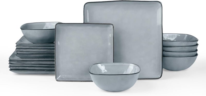Famiware Ocean Square Plates and Bowls Set 18 Pieces Dinnerware Sets Dishes Set for 6 Reactive Glaze Microwave and Dishwasher Safe Scratch Resistant Grey - Image 1