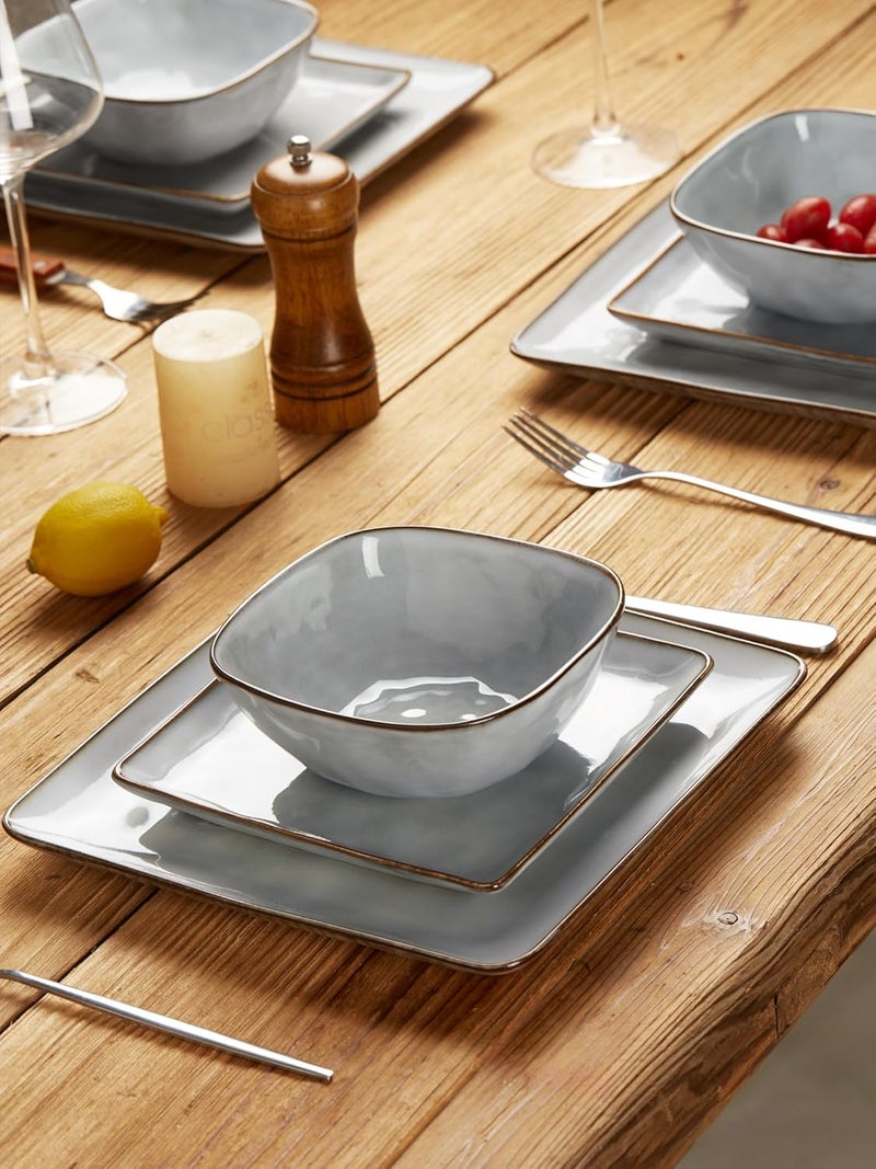 Famiware Ocean Square Plates and Bowls Set 18 Pieces Dinnerware Sets Dishes Set for 6 Reactive Glaze Microwave and Dishwasher Safe Scratch Resistant Grey - Image 3