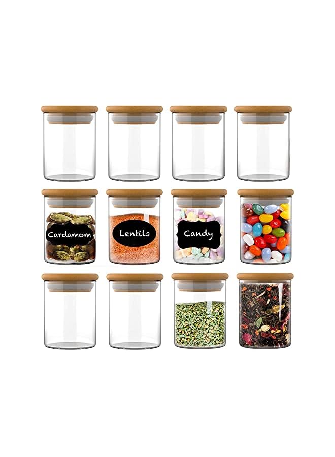 IAF 12 PCS Glass Jars with Bamboo Lids (9OZ) | Mini Clear Glass Airtight Spice Jars | Food Storage Containers for Home Kitchen, Tea, Herbs, Sugar, Salt, Coffee, Flour, Herbs, Grains - Image 2