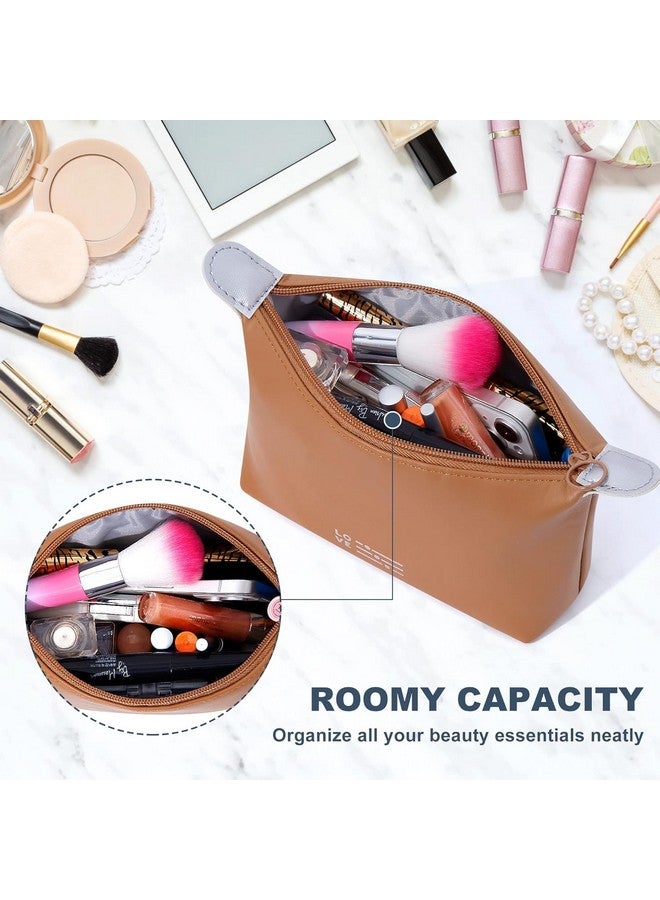 JUGTE Triangle Makeup Bag Cosmetic Bag for Women Waterproof Makeup Pouch with Zipper Portable Makeup Organizer Bag dimpling Travel Bag (Coffee) - Image 4