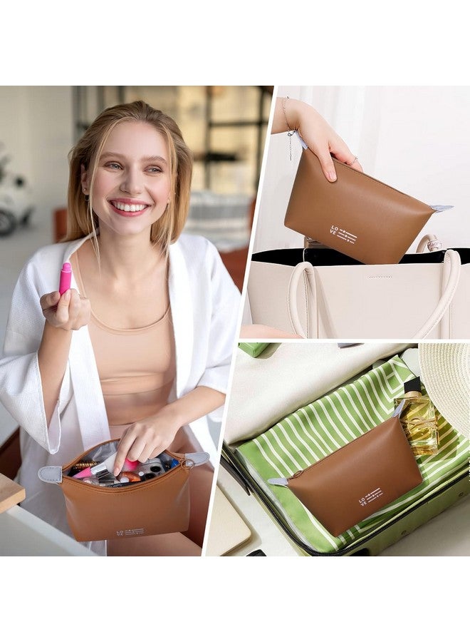 JUGTE Triangle Makeup Bag Cosmetic Bag for Women Waterproof Makeup Pouch with Zipper Portable Makeup Organizer Bag dimpling Travel Bag (Coffee) - Image 3