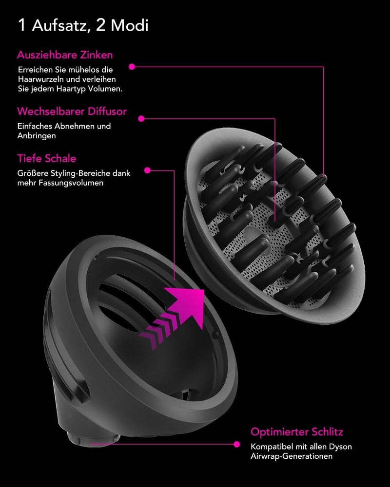 ملحق توزيع الهواء للشعر المموج والكيرلي لأداة Dyson Airwrap، متوافق مع طرازات HS01/HS05/HS08، تصميم جديد مع وضعين لتدفق الهواء لمنح المزيد من الحجم والتنسيق للشعر المموج والكيرلي، اللون رمادي. - Image 5