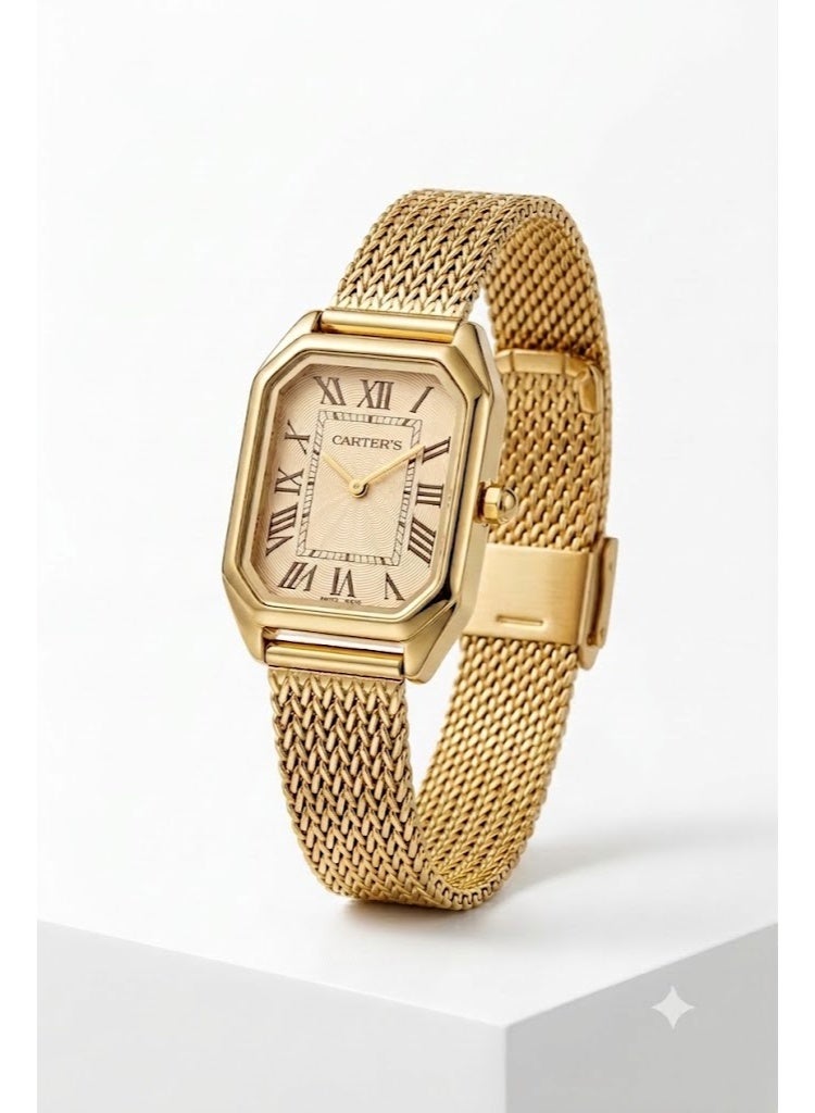 Carter's Women's Gold-Tone Stainless Steel Watch with Rectangular Gold Dial and Mesh Band - Image 1