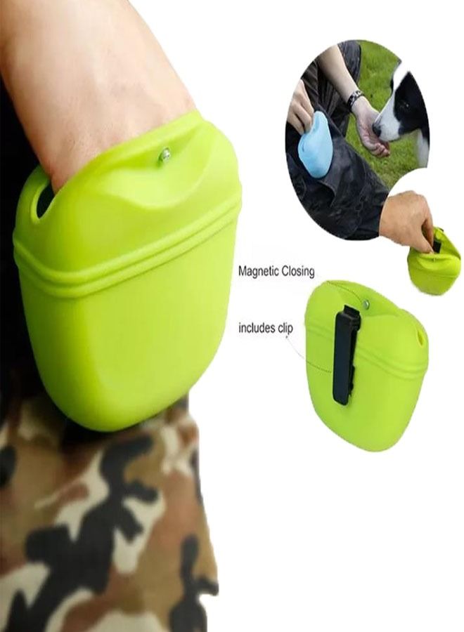 Silicone Dog Treat Pouch-Small Training Bag-Portable Dog Treat Bag for Leash with Magnetic Closure and Waist Clip 10oz( YELLOW GREEN) - Image 1