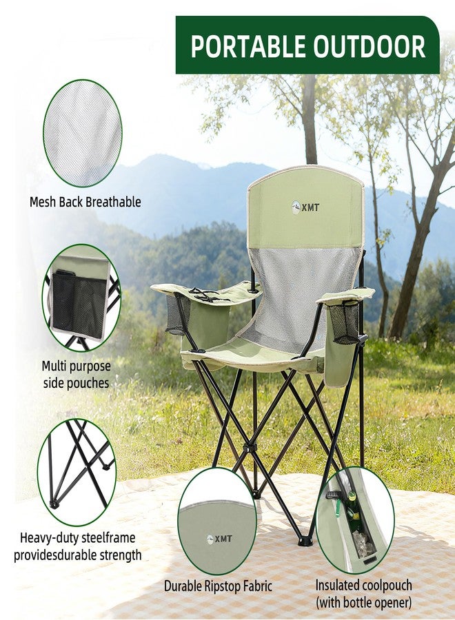 XMT Portable Outdoor Folding Chair with Cup Holder & Cooler Bag - Breathable Mesh, Wide Armrests, Ergonomic Design for Camping, Beach, Backyard - Includes Storage Bag & Bottle Opener (Black/Green/Red) - Image 4