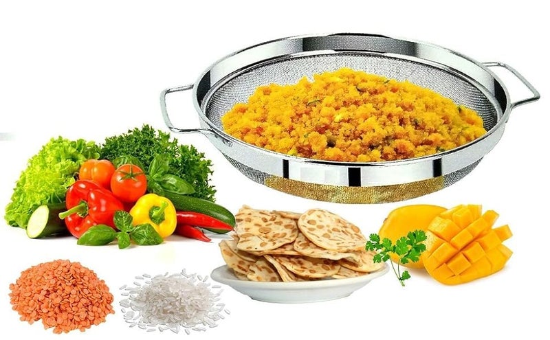 ELEXIQ Stainless Steel Puran JaliChalan 25 cm Silver Purpose for Sieving and Pulping of Food Grain Wet Dough and Mango in Home Kitchen Restaurants Hotels and Catering Services 10 INCH - Image 5