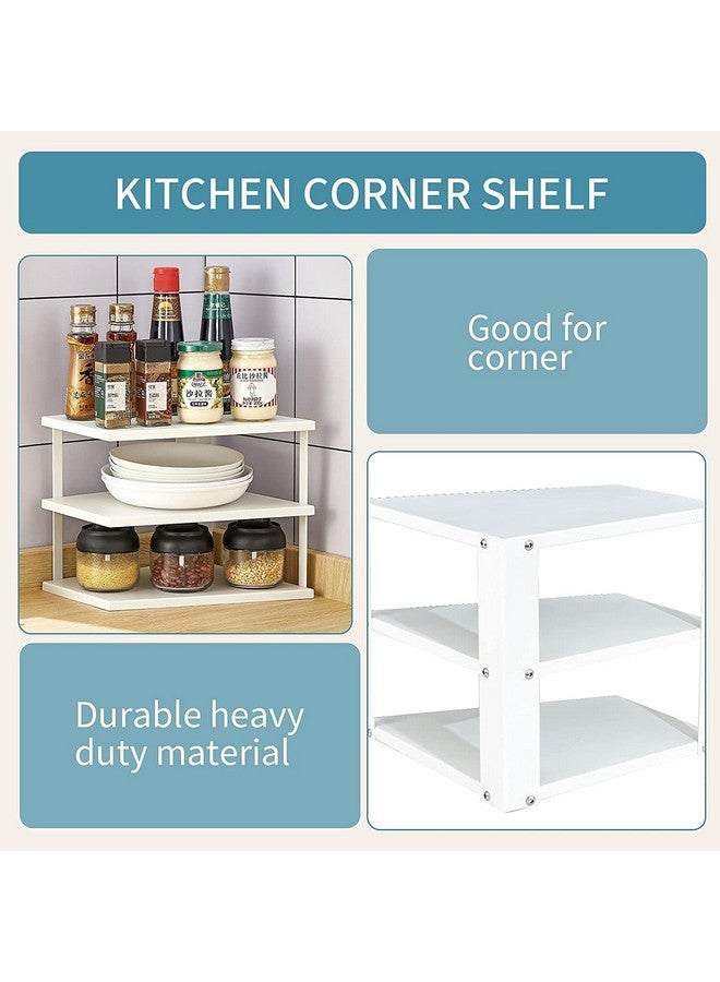appeasy Metal Counter-top Kitchen Corner Organizer Shelf | Spice Rack, Cabinet Organizer Pantry Organization and Storage - Bathroom Counter-top Triangle Shelves | White, Corner Shelf - Image 4