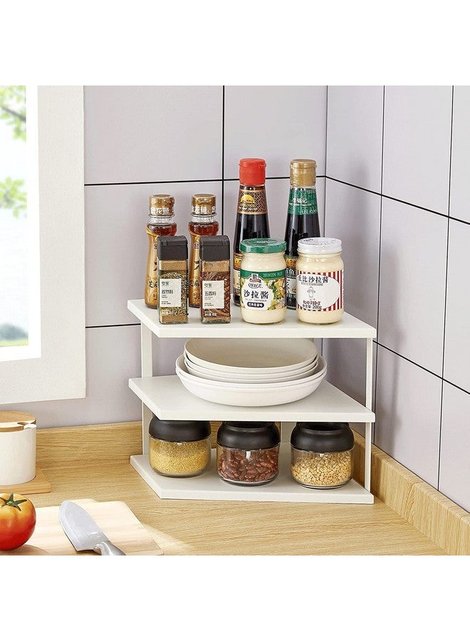 appeasy Metal Counter-top Kitchen Corner Organizer Shelf | Spice Rack, Cabinet Organizer Pantry Organization and Storage - Bathroom Counter-top Triangle Shelves | White, Corner Shelf - Image 1