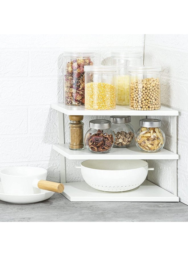 appeasy Metal Counter-top Kitchen Corner Organizer Shelf | Spice Rack, Cabinet Organizer Pantry Organization and Storage - Bathroom Counter-top Triangle Shelves | White, Corner Shelf - Image 2