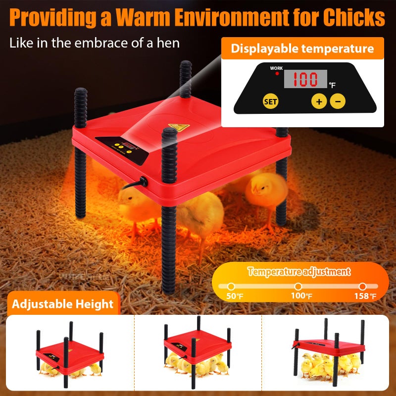 Phoncoo Brooder Box for Chick, 6-in-1 Chick Starter Kit, Includes Brooder Heating Plate, Baby Chicken Pen, Chicken Feeder, Waterer, Perch, Nesting Pad (Brooder Set) - Image 2