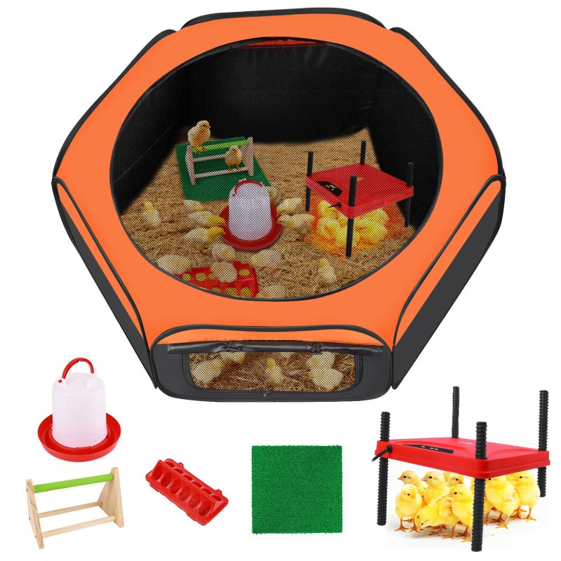 Phoncoo Brooder Box for Chick, 6-in-1 Chick Starter Kit, Includes Brooder Heating Plate, Baby Chicken Pen, Chicken Feeder, Waterer, Perch, Nesting Pad (Brooder Set) - Image 1