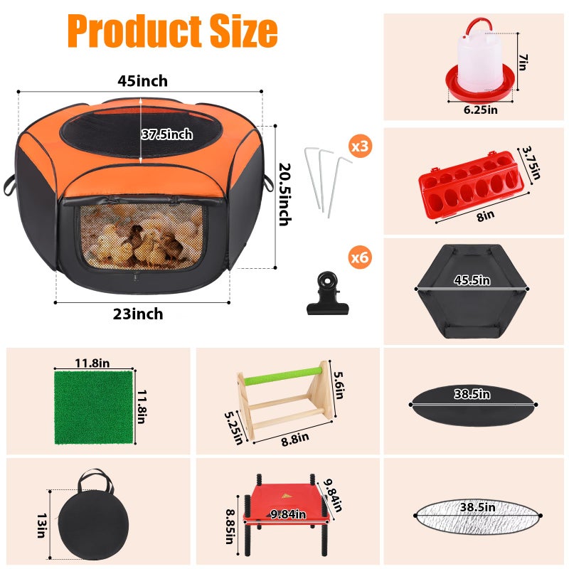 Phoncoo Brooder Box for Chick, 6-in-1 Chick Starter Kit, Includes Brooder Heating Plate, Baby Chicken Pen, Chicken Feeder, Waterer, Perch, Nesting Pad (Brooder Set) - Image 3
