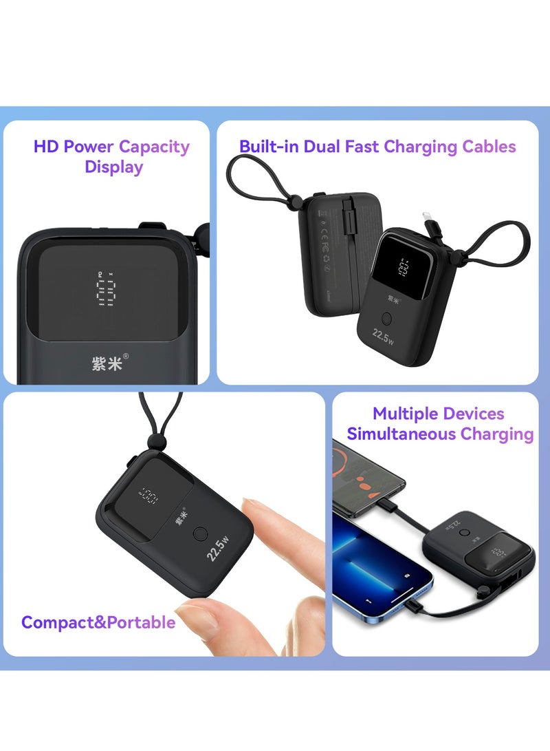 زيم شاحن متنقل zime T137، بقدرة 22.5 واط، يدعم الشحن السريع، مزود بموصل مدمج وكابل USB-C، وبطارية بسعة 10000 مللي أمبير، متوافق مع أجهزة iPhone من سلسلة 16/15/14/13، وأجهزة Samsung، وHuawei، وXiaomi. - Image 5