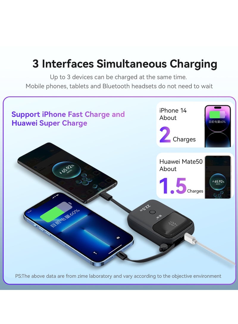 زيم شاحن متنقل zime T137، بقدرة 22.5 واط، يدعم الشحن السريع، مزود بموصل مدمج وكابل USB-C، وبطارية بسعة 10000 مللي أمبير، متوافق مع أجهزة iPhone من سلسلة 16/15/14/13، وأجهزة Samsung، وHuawei، وXiaomi. - Image 4
