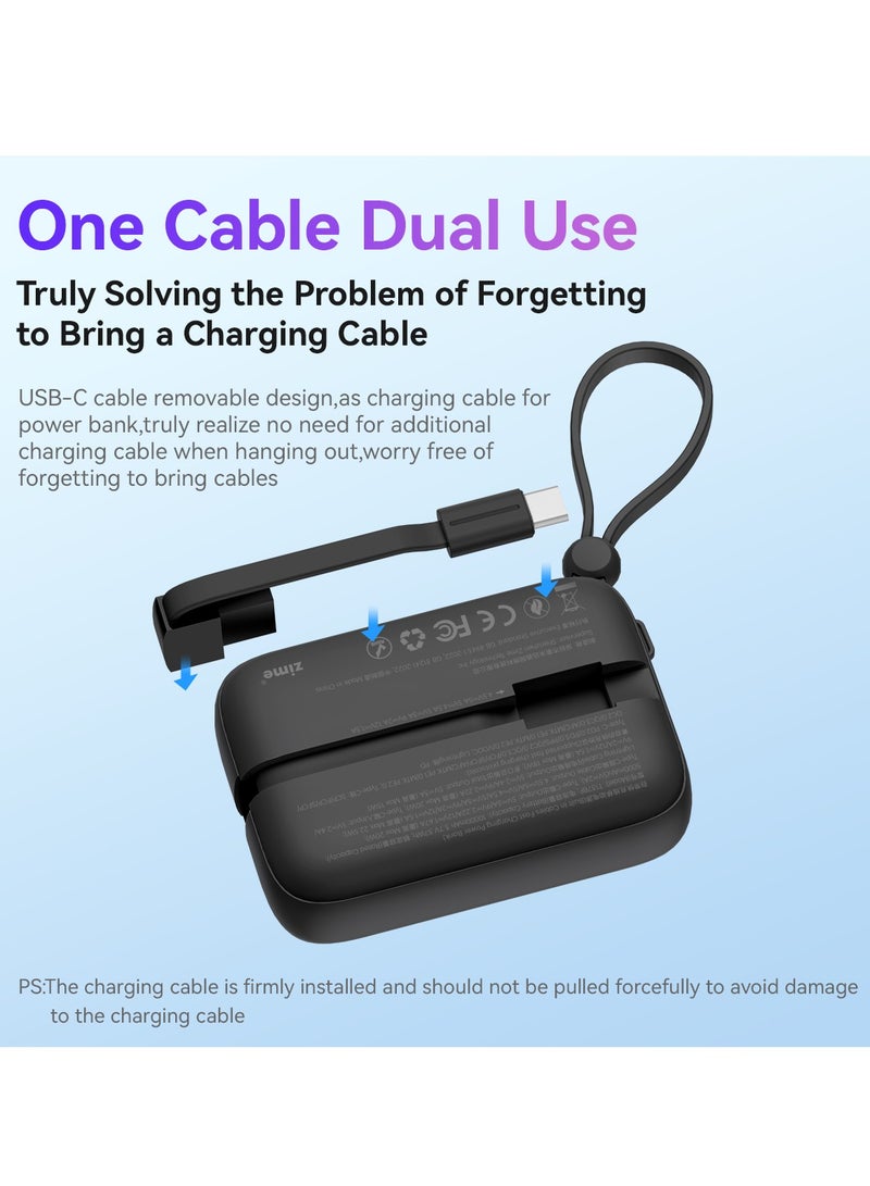 زيم شاحن متنقل zime T137، بقدرة 22.5 واط، يدعم الشحن السريع، مزود بموصل مدمج وكابل USB-C، وبطارية بسعة 10000 مللي أمبير، متوافق مع أجهزة iPhone من سلسلة 16/15/14/13، وأجهزة Samsung، وHuawei، وXiaomi. - Image 3