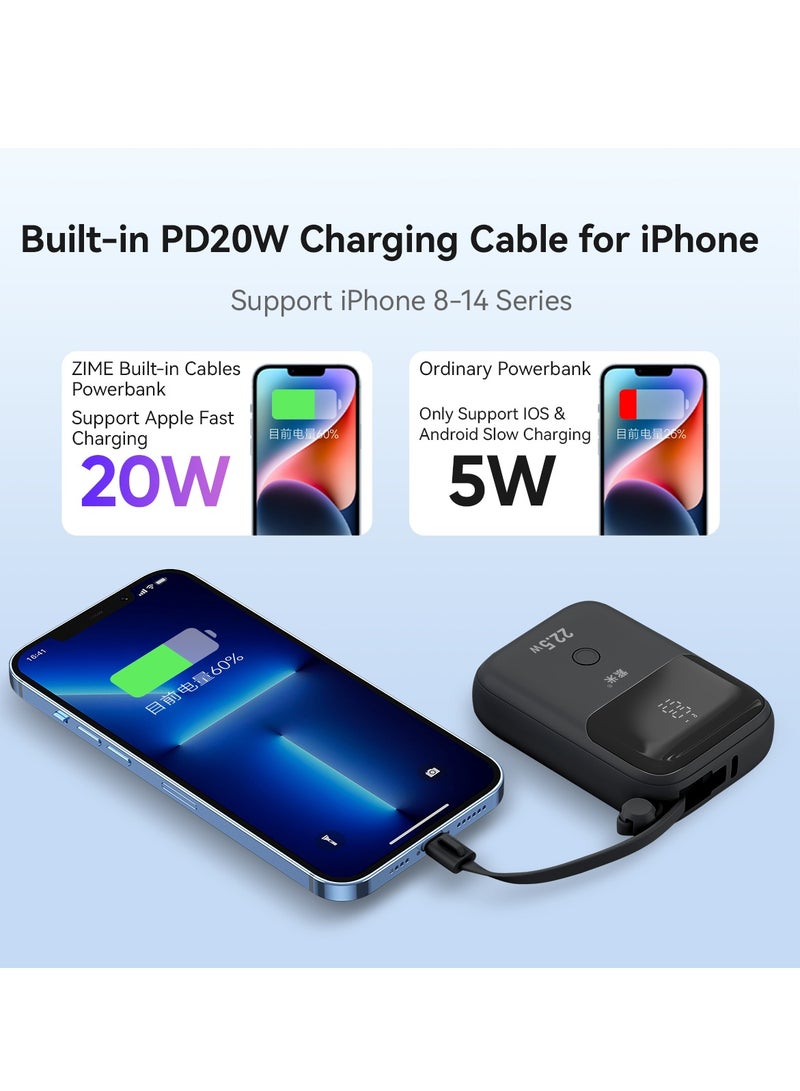 زيم شاحن متنقل zime T137، بقدرة 22.5 واط، يدعم الشحن السريع، مزود بموصل مدمج وكابل USB-C، وبطارية بسعة 10000 مللي أمبير، متوافق مع أجهزة iPhone من سلسلة 16/15/14/13، وأجهزة Samsung، وHuawei، وXiaomi. - Image 2