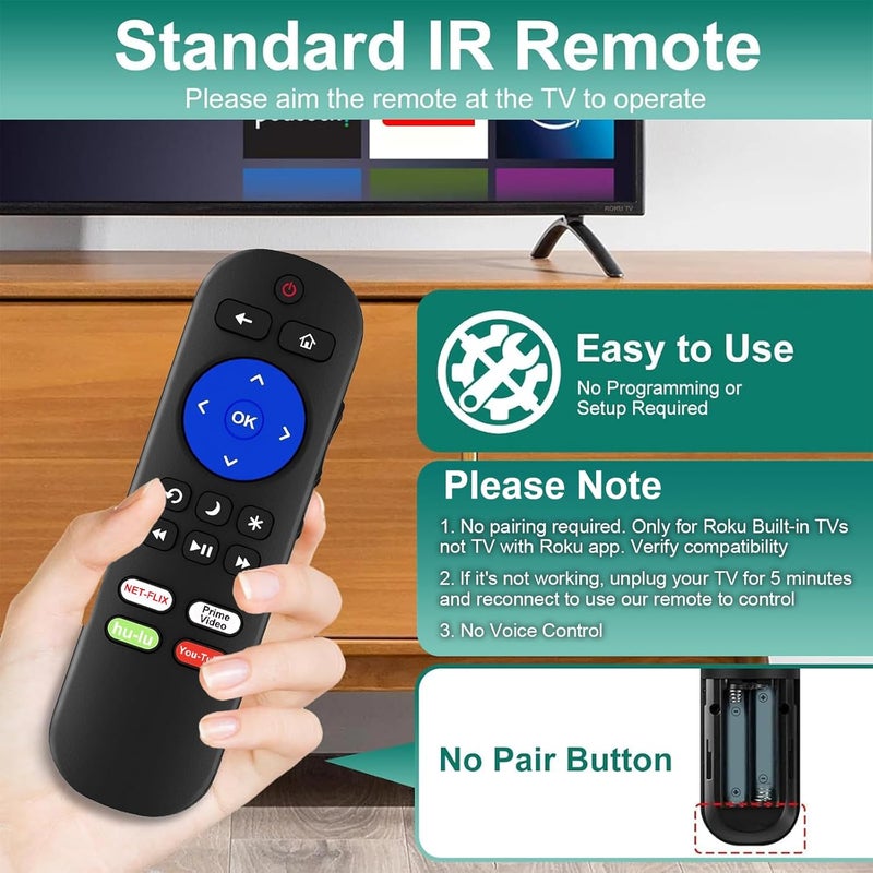 Yimaut Replacement for All Roku TV Remote, Universal for Hisense Roku/TCL Roku/Onn Roku/Element Roku/Sharp Roku/Haier Roku/Hitachi/LG/Sanyo/JVC/Magnavox/RCA/Philips/Westinghouse Roku Series Smart TV - Image 4