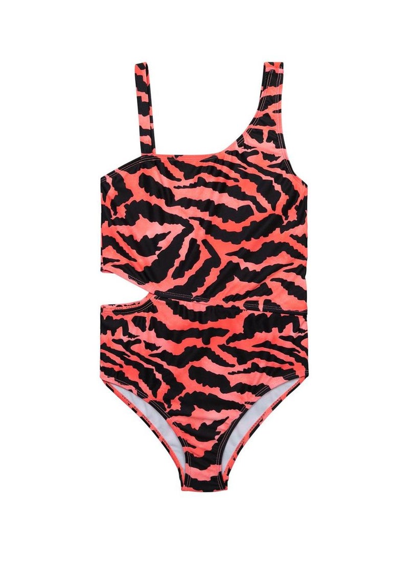 MINOTI Girls' One-Piece Swimsuit with Print and Cut-Out Side - Image 1