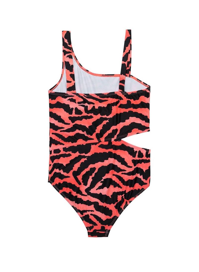 MINOTI Girls' One-Piece Swimsuit with Print and Cut-Out Side - Image 2