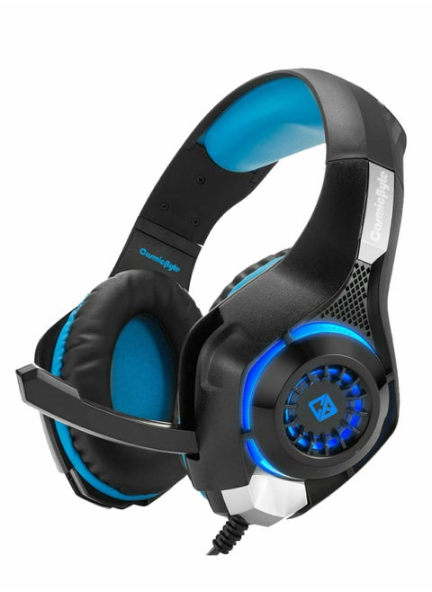 GS410 Wired Gaming Headset Over Ear Headphones with Noise Cancelling Mic Compatible with PS5, PS4, Xbox One, PC, Mac, Computer, Laptop (Black/Blue)