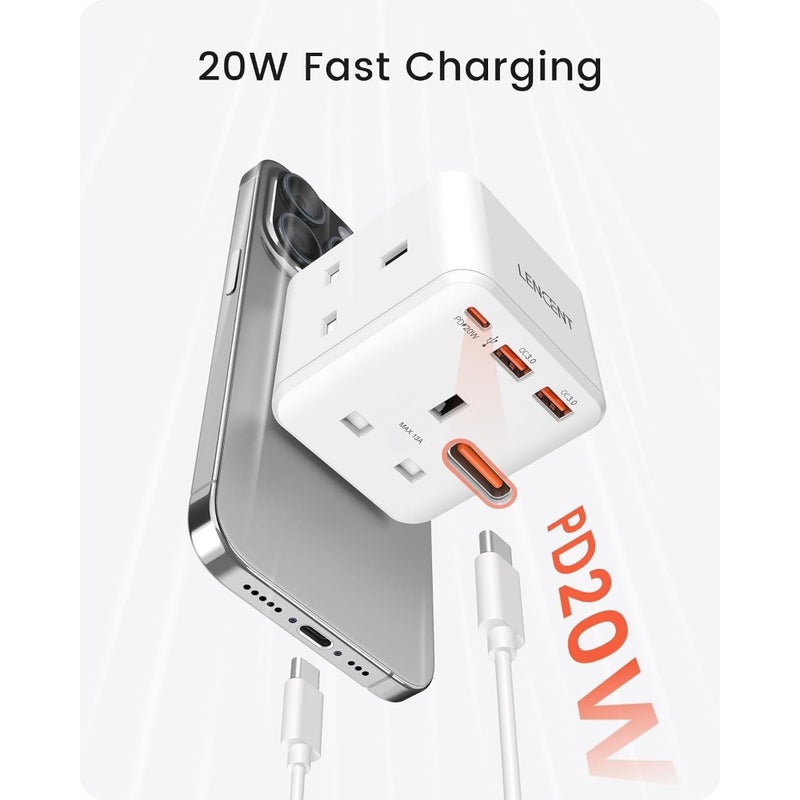 Multi Plug Extension 3 Way Socket Adapter with PD QC 3.0 Fast Charging 20W Output Home Office Travel Use Compact Design Black - Image 3