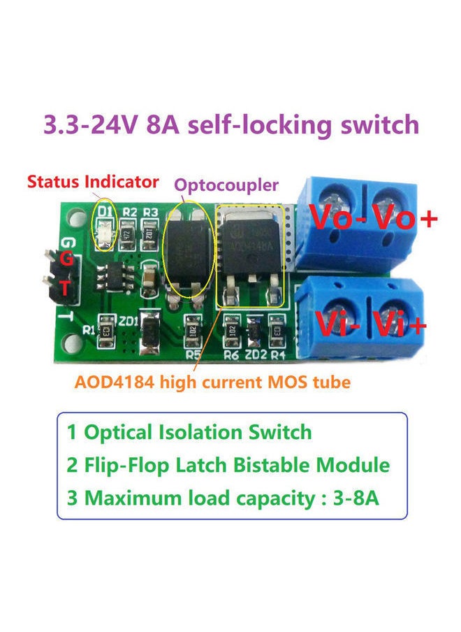 NIBEMINENT - 3.3V-12V 3-8A Relay Module Multicolour 3.60x1.40x1.80cm - Image 1