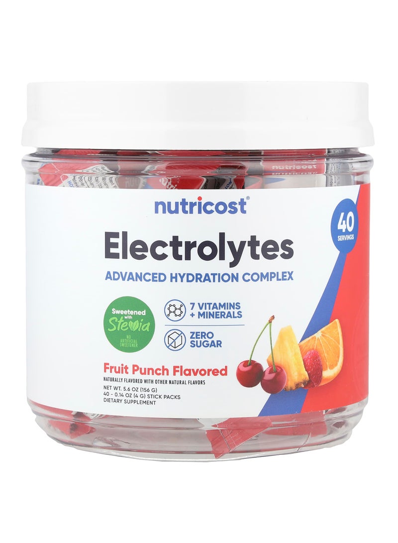 Electrolytes, Advanced Hydration Complex, Fruit Punch, 40 Stick Packs, 0.14 oz (4 g) Each