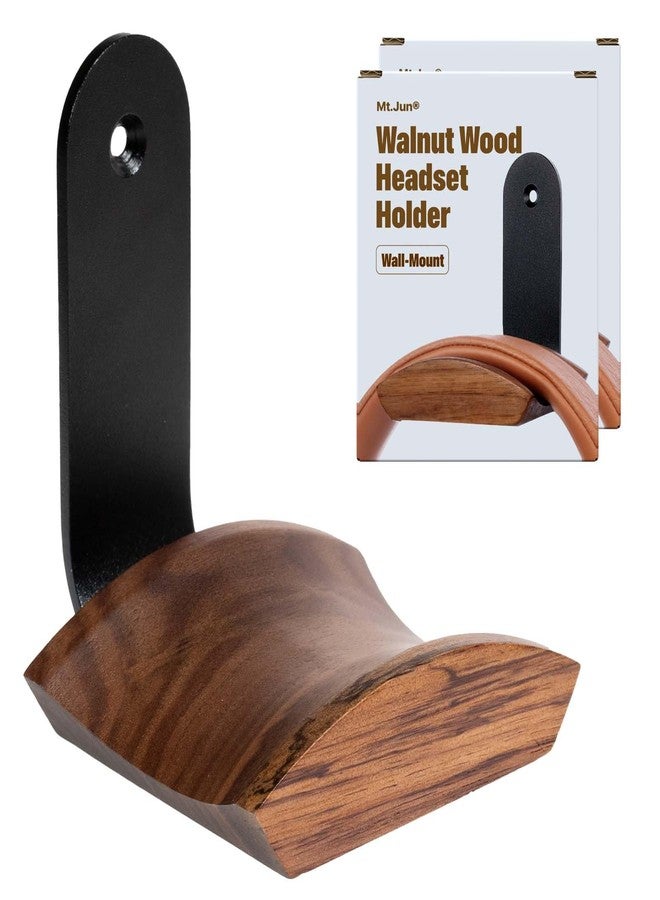 Mt.Jun Wood Headphone Wall Mount Holder, with VHB Adhesive Tape and Screw, Holds 10 lbs (Black & Walnut Wood, 2 Pack) - Image 1
