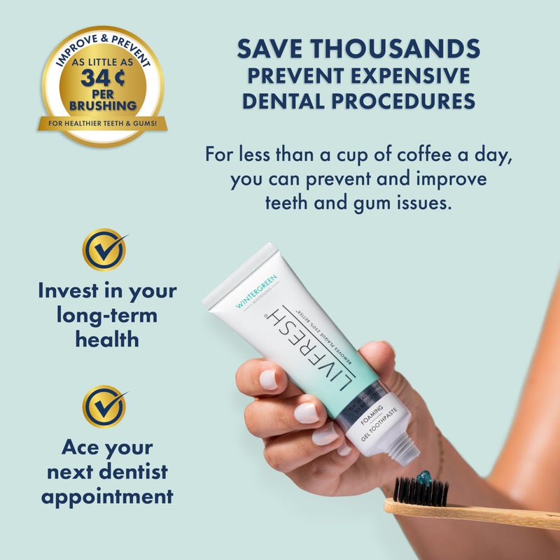 LIVFRESH Toothpaste Gel, Clinically Proven to Remove Plaque 250% Better, Improves Gum Health 190% Better, Prevents & Reduces Tartar, Freshens Breath, SLS Free Dental Gel, Wintergreen, 3 Pack - Image 5