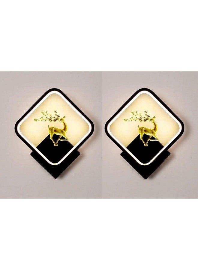 Groeien ABS Pack of 2 Tricolor LED Home Decor Fancy Wall Indoor/Outdoor Decorative Lights for Bedroom,Living Room,Kitchen(Warm+Natural+CoolWhite) (2, hiran-Square) - Image 1