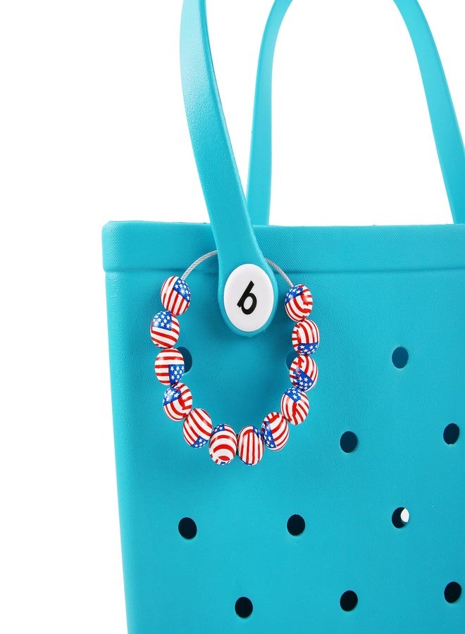 Vagocom Wooden Beads with American Flag Pattern Charm for Bogg Bag and Simply Southern Tote,12Pcs Independence Day style Wooden Beads Decorative Accessory for Beach Handbag - Image 1