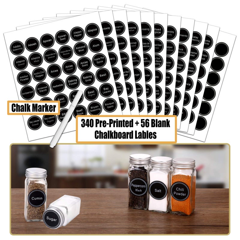 SWOMMOLY SWOMMOLY 48 Glass Spice Jars with 713 Spice Labels, Chalk Marker and Funnel Complete Set. 48 Square Glass Jars 4OZ, Airtight Cap, Pour/sift Shaker Lid  - Image 3