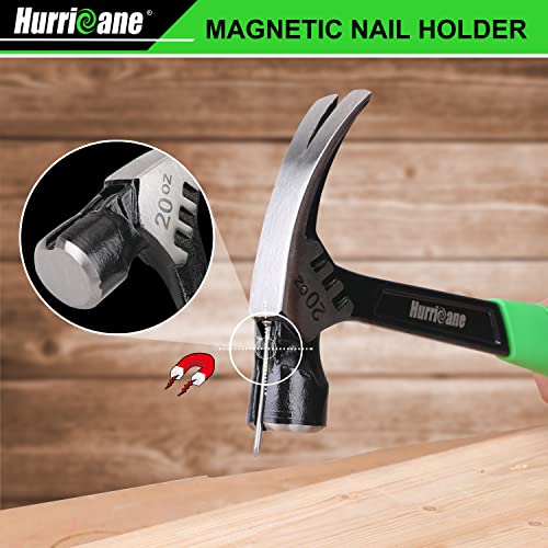 HURRICANE 20 oz Claw Hammer with Magnetic Nail Holder, Straight Rip Claw Hammer with Shock-Absorbing Handle, Heavy Duty One-piece Forged Hammer - Image 3