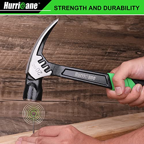 HURRICANE 20 oz Claw Hammer with Magnetic Nail Holder, Straight Rip Claw Hammer with Shock-Absorbing Handle, Heavy Duty One-piece Forged Hammer - Image 4