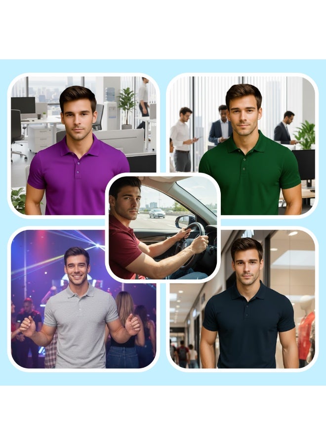 PRINTSHOP4ME Men’s Polo T-Shirt Pack Of 5 | Short Sleeve Collared Cotton Polo Tees | Casual Office Wear Tees For Work,Travel,Outdoor Activities And Everyday Use - Image 4