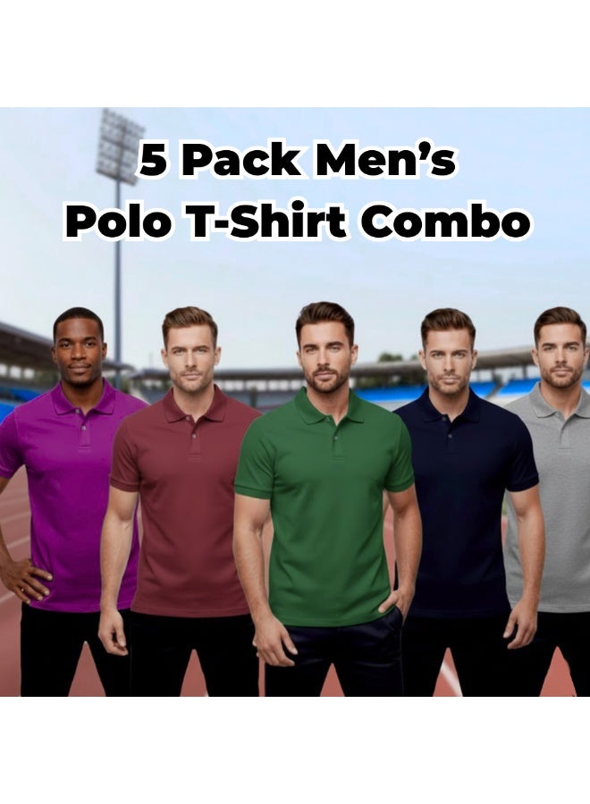 PRINTSHOP4ME Men’s Polo T-Shirt Pack Of 5 | Short Sleeve Collared Cotton Polo Tees | Casual Office Wear Tees For Work,Travel,Outdoor Activities And Everyday Use - Image 2