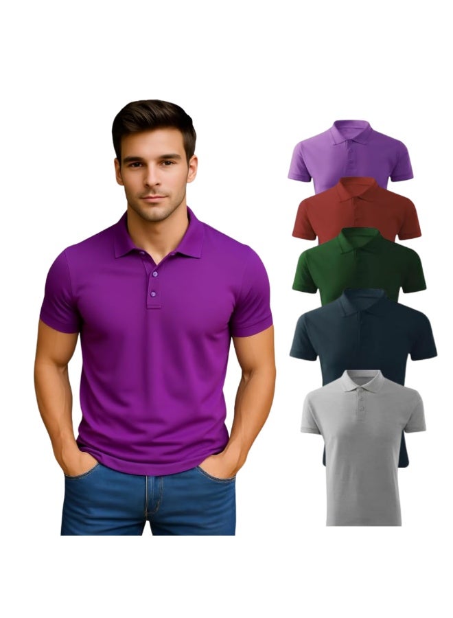 PRINTSHOP4ME Men’s Polo T-Shirt Pack Of 5 | Short Sleeve Collared Cotton Polo Tees | Casual Office Wear Tees For Work,Travel,Outdoor Activities And Everyday Use - Image 1