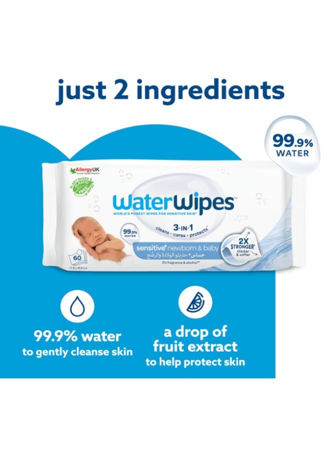 WaterWipes Sensitive+ Newborn & Baby Wipes, 12 Packs, 720 Total Wipes, 99.9% Water, Fragrance Free & Alcohol Free - Image 4