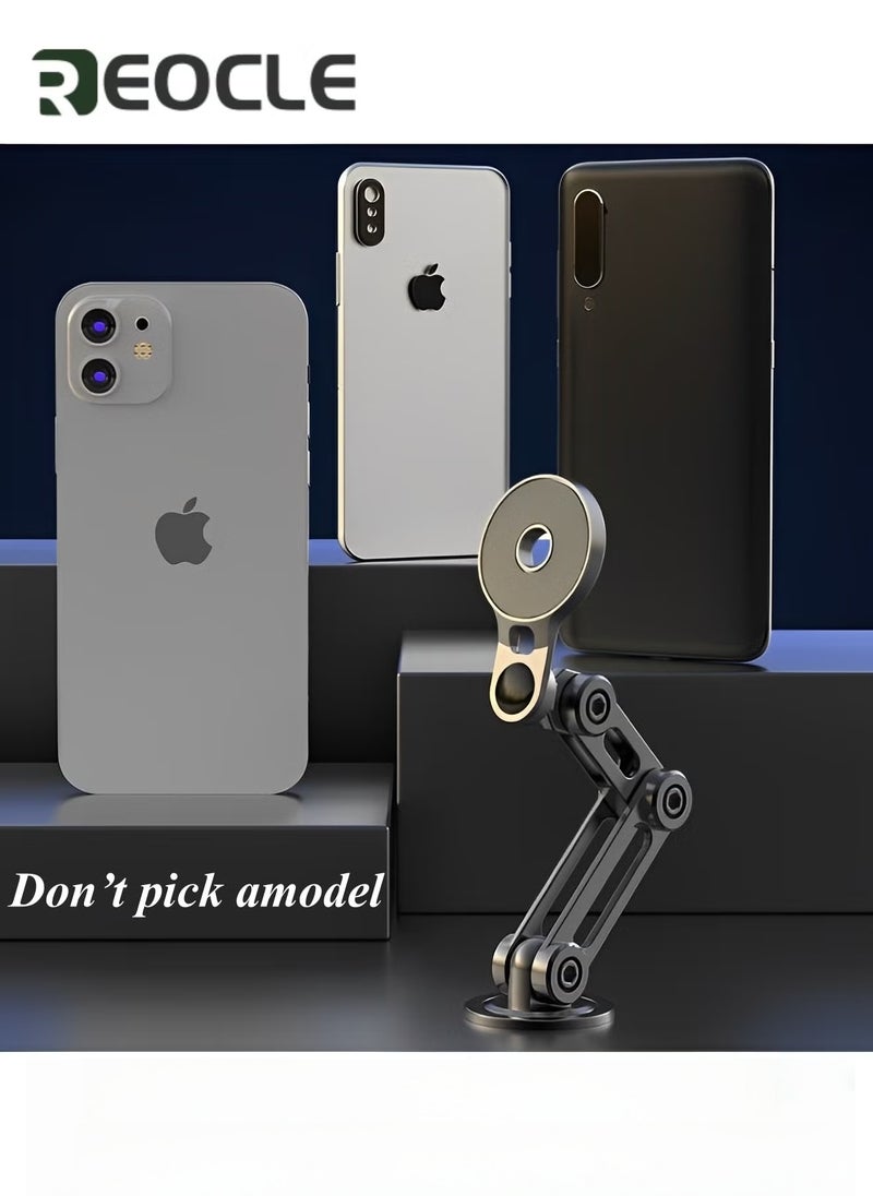 REOCLE Car Phone Holder Universal 360° Alloy Folding Magnetic Cellphone Holder for Car Hands Free Adjustable Bracket Dashboard Phone Car Mount with Metal Ring for All Smartphone - Image 5