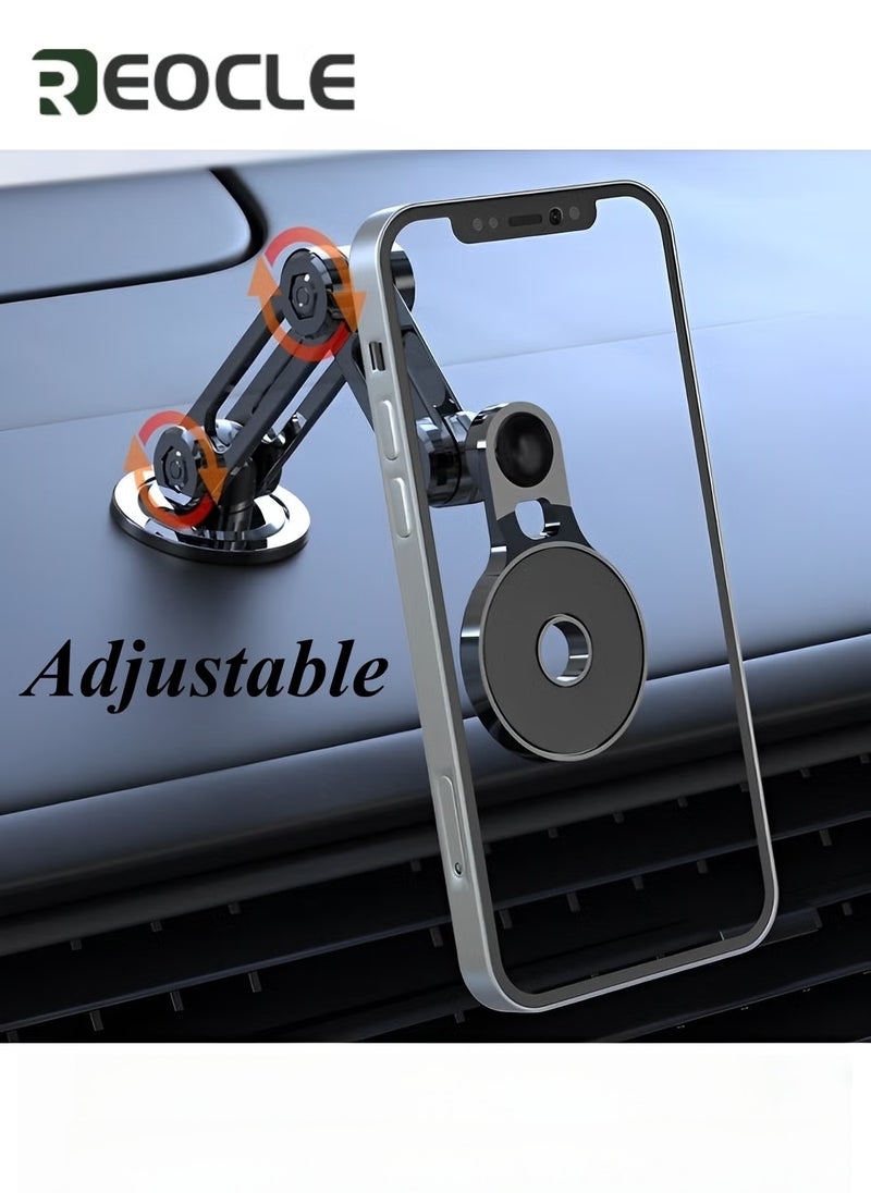 REOCLE Car Phone Holder Universal 360° Alloy Folding Magnetic Cellphone Holder for Car Hands Free Adjustable Bracket Dashboard Phone Car Mount with Metal Ring for All Smartphone - Image 4