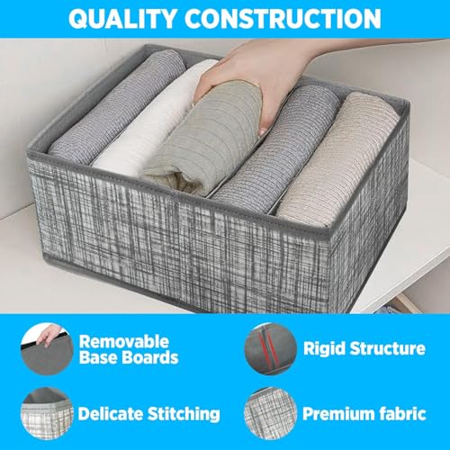 LAXIS® 6 Pack Clothes Organizer, Wardrobe Closet Organizer and Storage with Handles, Almirah Cupboard Organizer for Pants, Jeans, Sweater, T-Shirts, Socks, Bra, Tie, Scarfs, and Toys- Grey - Image 5