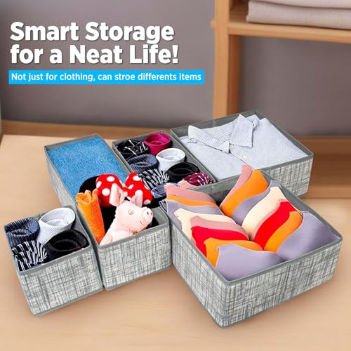 LAXIS® 6 Pack Clothes Organizer, Wardrobe Closet Organizer and Storage with Handles, Almirah Cupboard Organizer for Pants, Jeans, Sweater, T-Shirts, Socks, Bra, Tie, Scarfs, and Toys- Grey - Image 4
