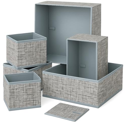 LAXIS® 6 Pack Clothes Organizer, Wardrobe Closet Organizer and Storage with Handles, Almirah Cupboard Organizer for Pants, Jeans, Sweater, T-Shirts, Socks, Bra, Tie, Scarfs, and Toys- Grey - Image 1