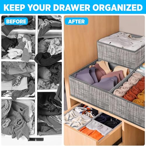LAXIS® 6 Pack Clothes Organizer, Wardrobe Closet Organizer and Storage with Handles, Almirah Cupboard Organizer for Pants, Jeans, Sweater, T-Shirts, Socks, Bra, Tie, Scarfs, and Toys- Grey - Image 3