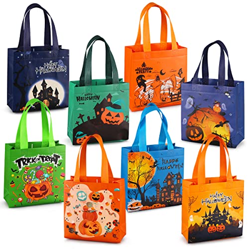 Aviski 8PCS Halloween Trick or Treat Bags, Small Halloween Tote Bags with Handles, Gift Bags, Multifunctional Non-Woven Halloween Bags for Gifts Wrapping, Trick or Treat, Halloween Party Supplies - Image 1